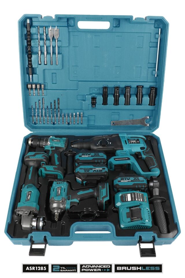 Assur asr-1011 Profesyonel 21V Akülü Matkap & Taşlama & Kırıcı Delici Hilti & Somun Sıkma Sökme 4'lü Set