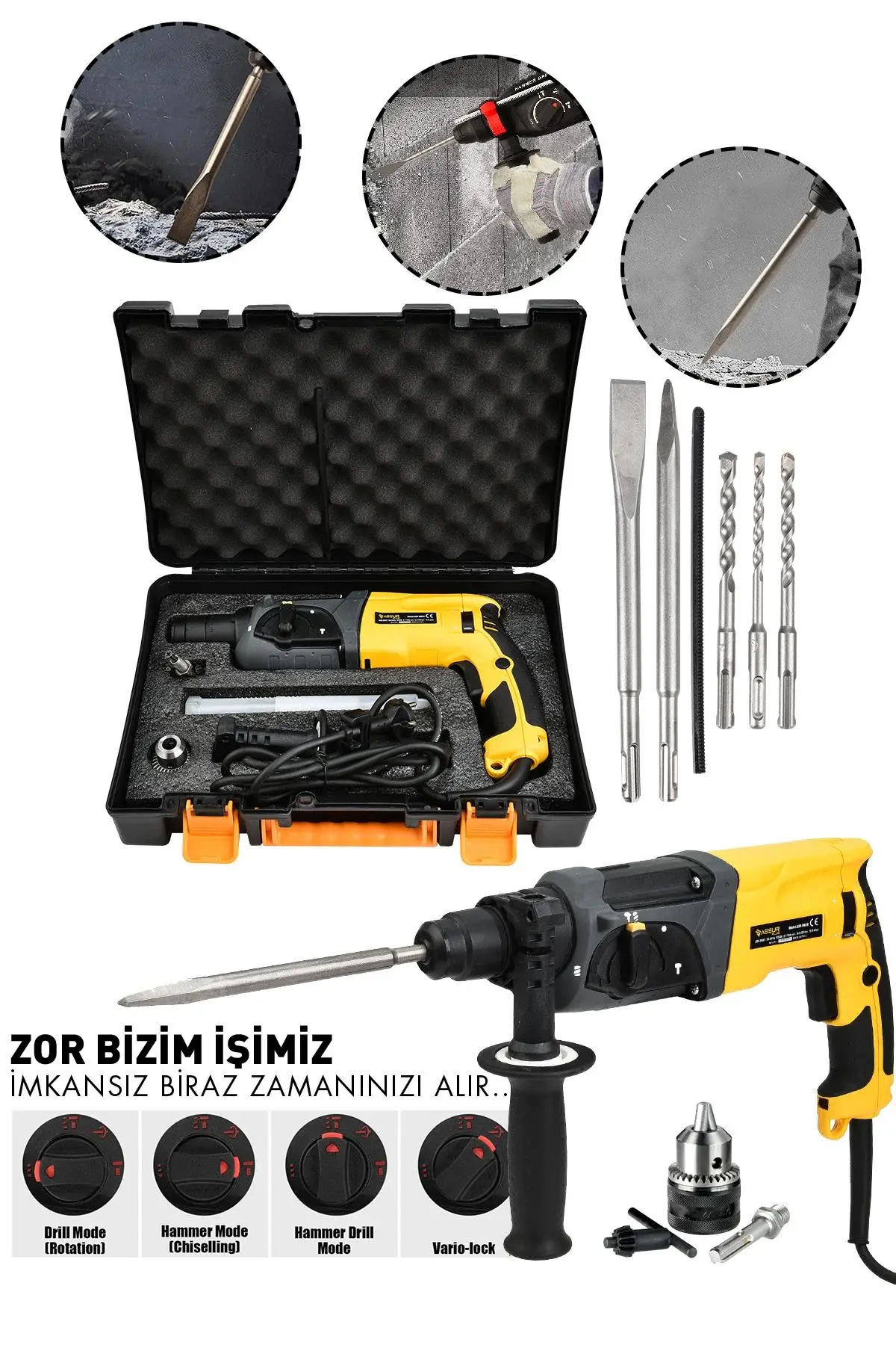 Assur Asr520 850W Darbeli Metal Şanzıman Kırıcı Delici Hilti Matkap