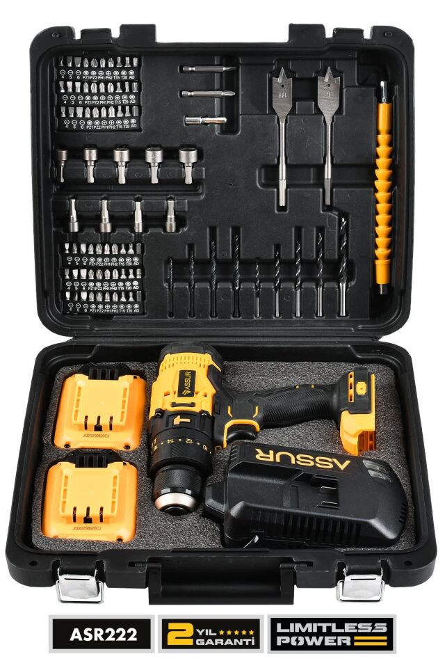 Assur asr222 Profesyonel 21V Çift Akülü 13mm Darbeli Şarjlı Matkap Akülü Vidalama