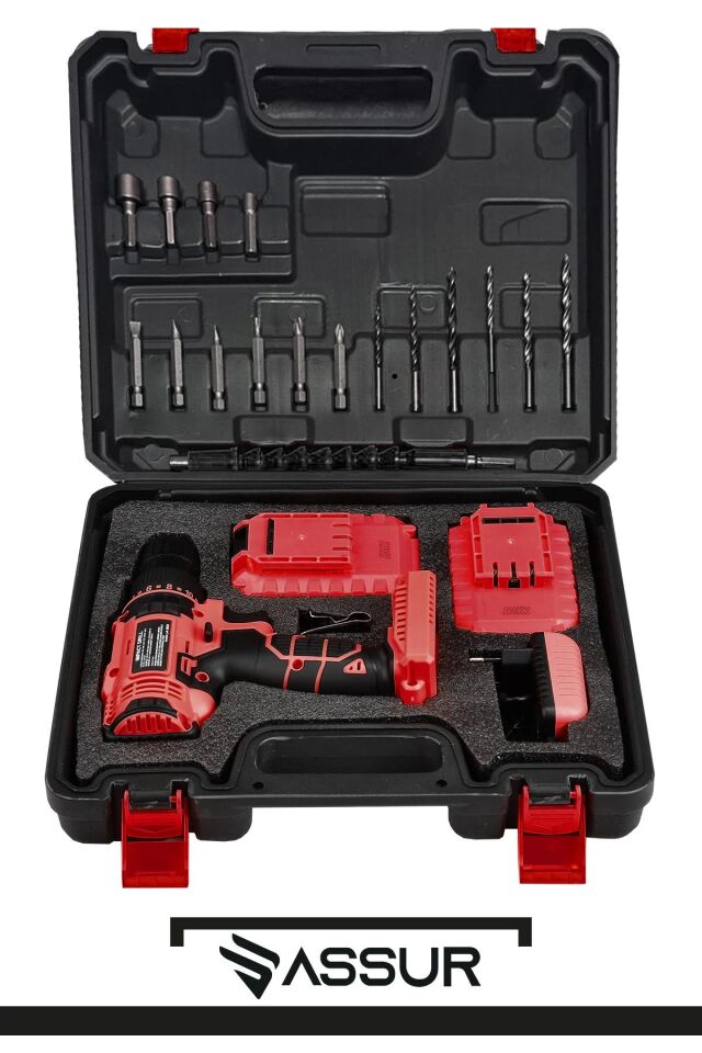 Assur asr017 12V Metal Şanzıman Çift Akülü Bakır Sargı Akülü Vidalama Şarjlı Matkap