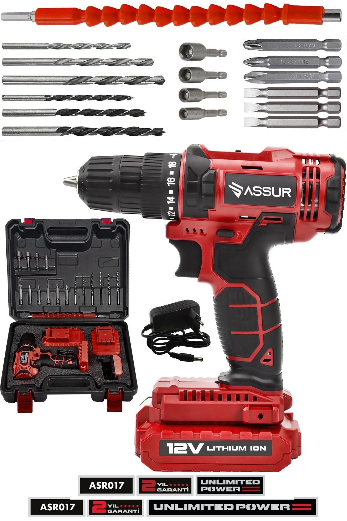 Assur asr017 12V Metal Şanzıman Çift Akülü Bakır Sargı Akülü Vidalama Şarjlı Matkap