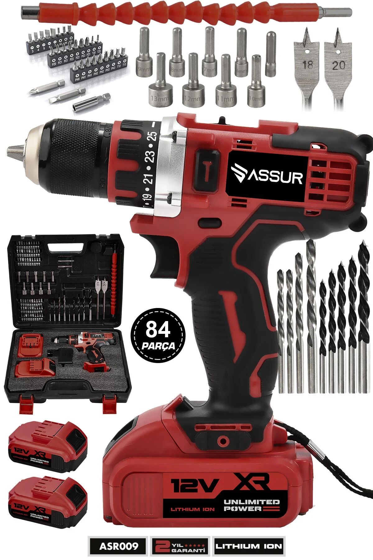 Assur asr-009 12V Çift Akü Şarjlı Matkap Metal Şanzıman Akülü Vidalama