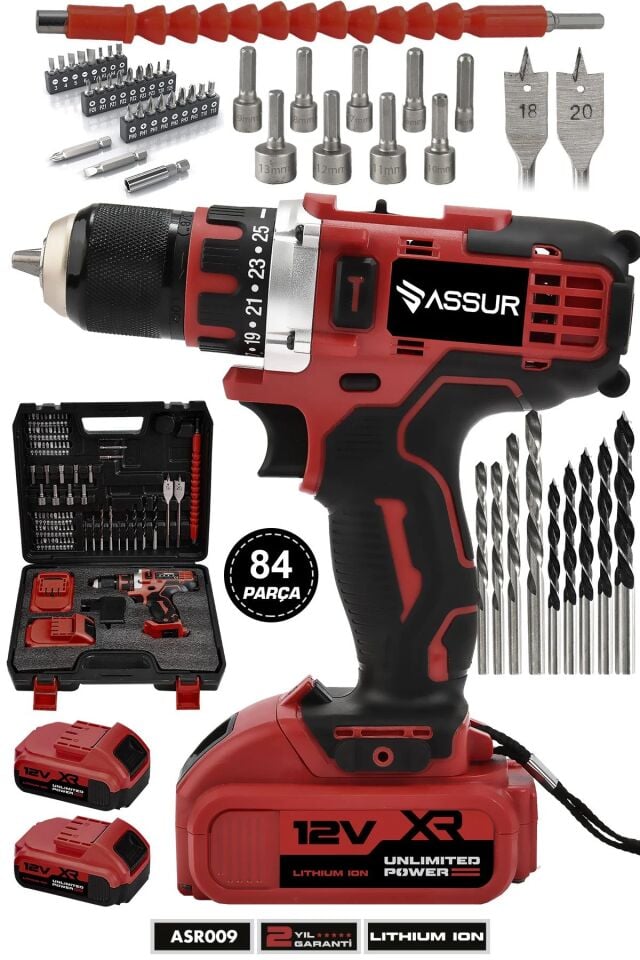 Assur asr-009 12V Çift Akü Şarjlı Matkap Metal Şanzıman Akülü Vidalama