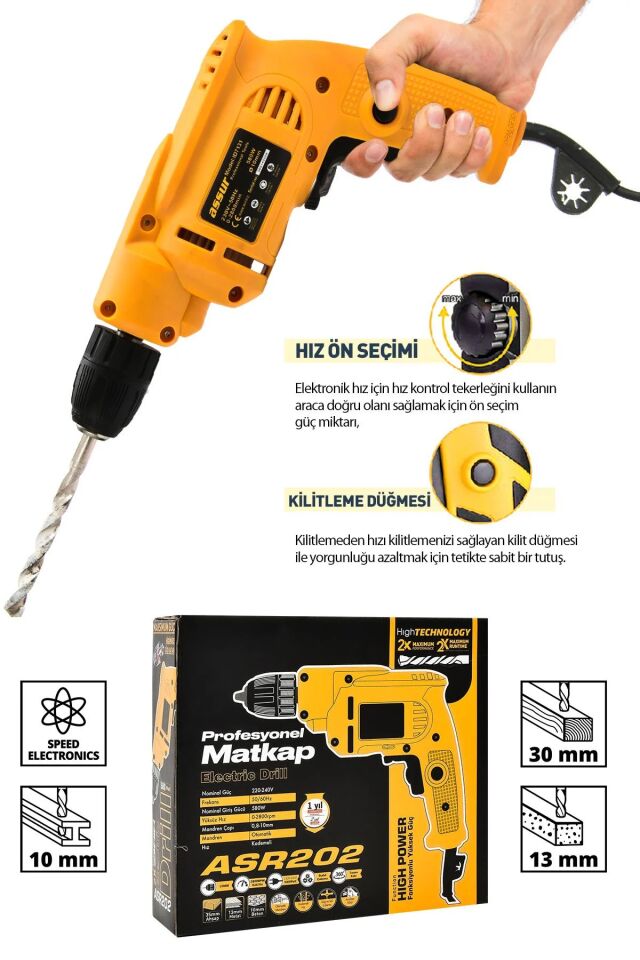 Assur asr202 580W Metal Şanzıman 10mm Elektrikli Matkap