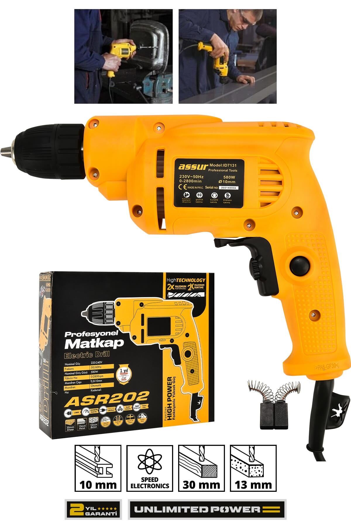 Assur asr202 580W Metal Şanzıman 10mm Elektrikli Matkap