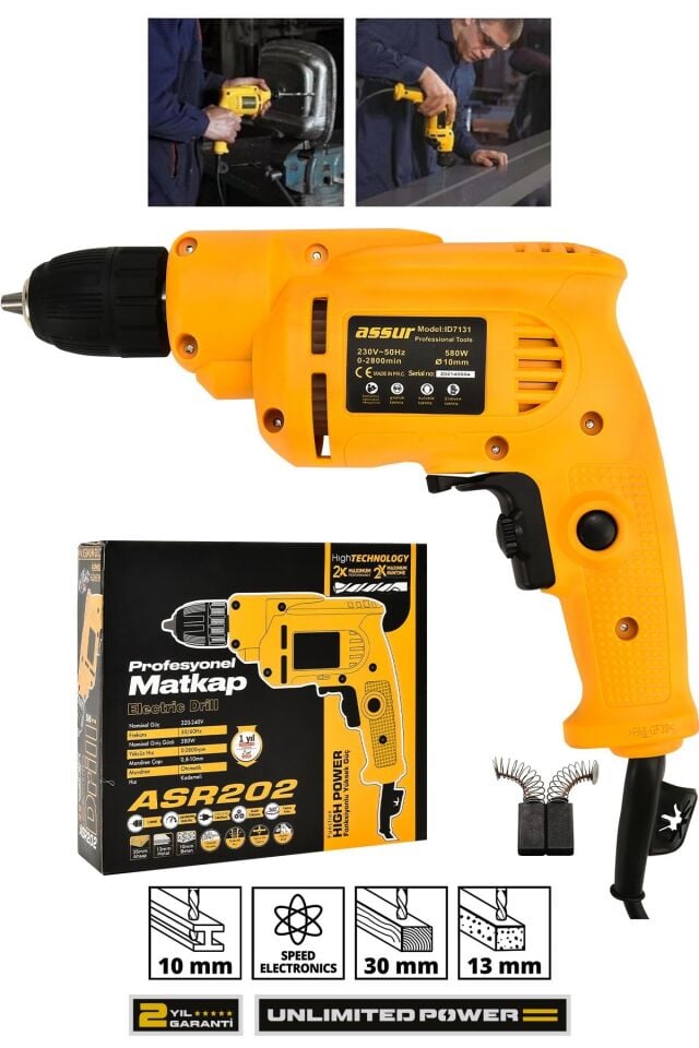 Assur asr202 580W Metal Şanzıman 10mm Elektrikli Matkap