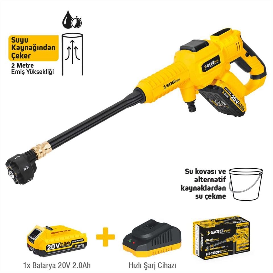 SGS 5410 AKÜLÜ BASINÇLI YIKAMA MAKİNESİ SETİ 30BAR 435PSI 1*2.0Ah