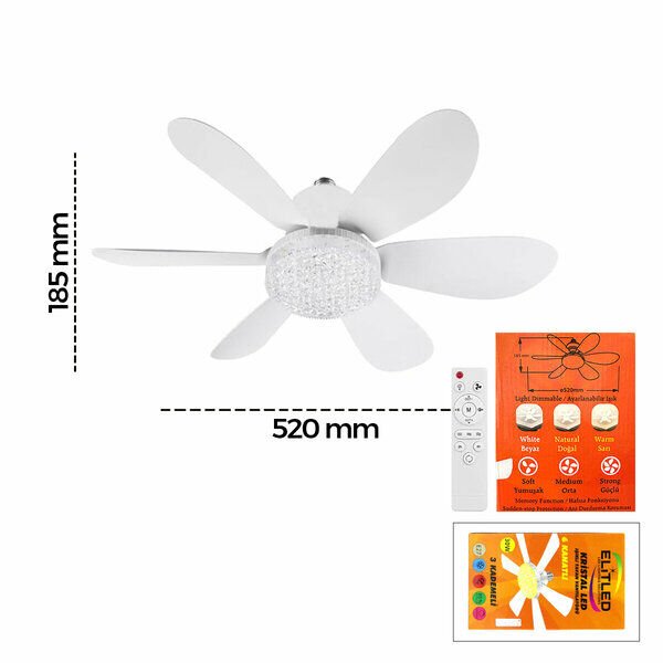 ELİTLED LED 6 KANATLI TAVAN VANTİLATÖR PERVANE AMPUL KUMANDALI 30W